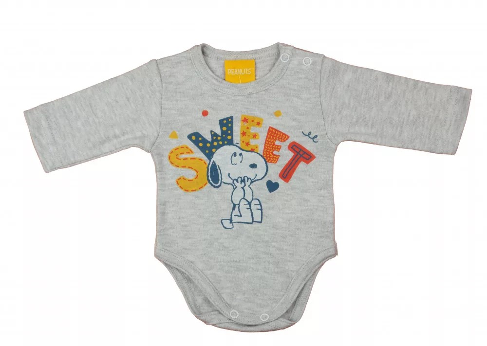 babashop.hu - ABR Hosszú ujjú pamut body - Szürke - Snoopy (50)