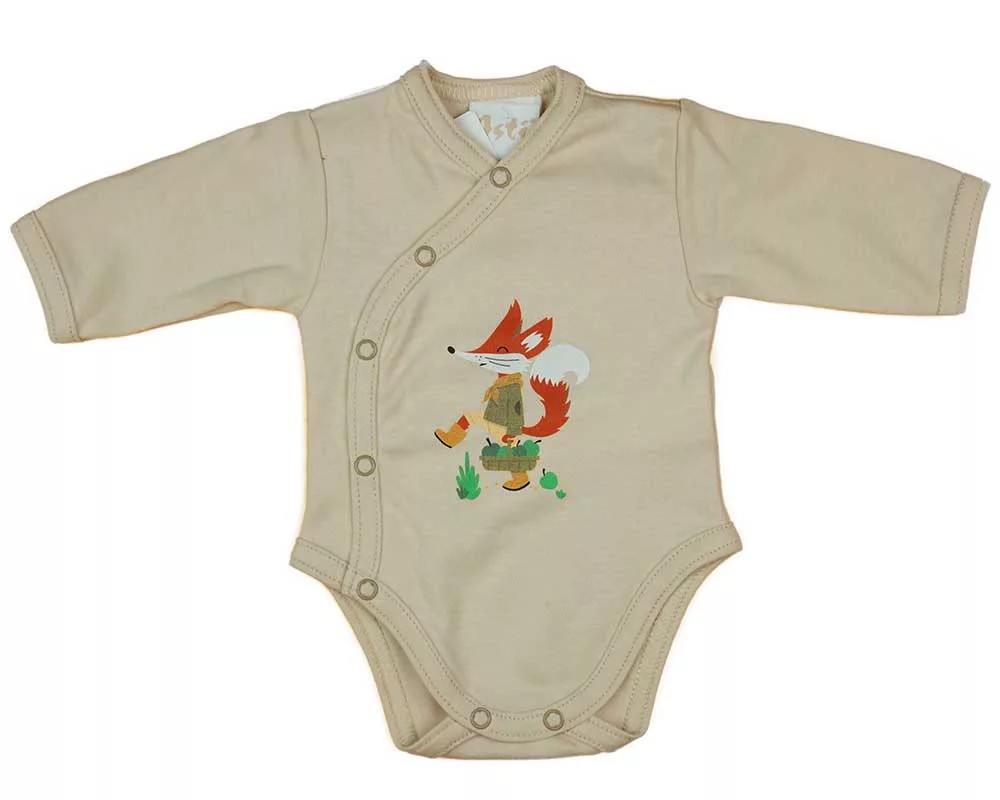 babashop.hu - AB Hosszú ujjú átlapolós pamut body - Bézs - Róka (68)
