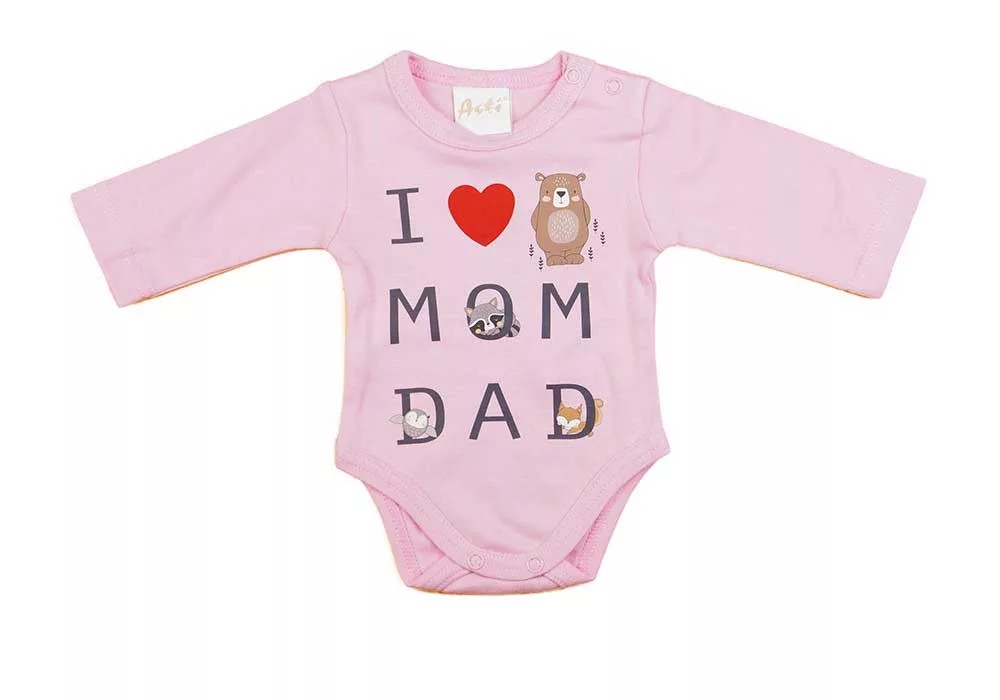 babashop.hu - ABR Hosszú ujjú pamut body - Rózsaszín - Mom Dad (44)